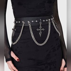 Killstar Punk Goth Hope To Die Black Silver Cross Chain Studded Belt XS-M